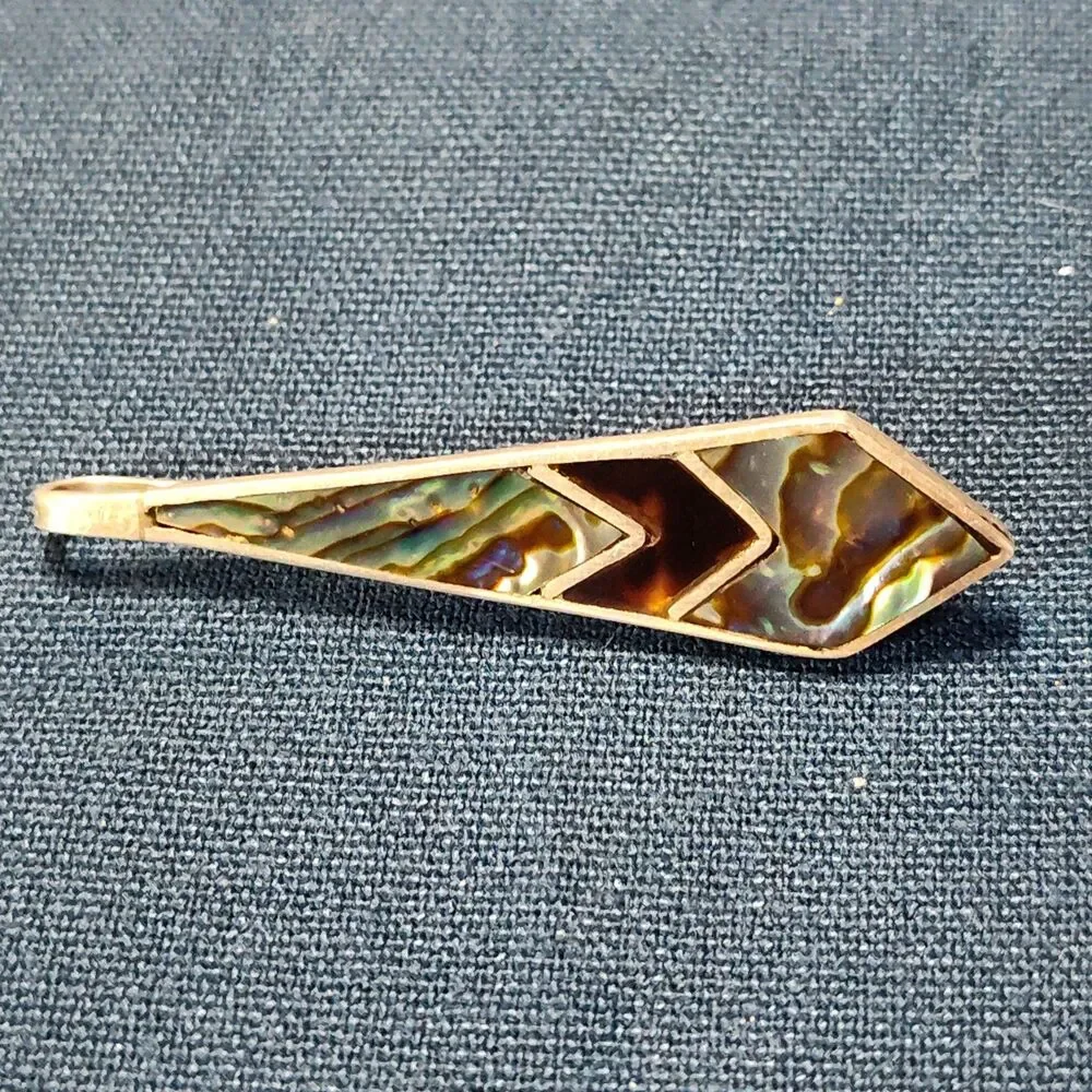 Striking Sterling Silver 925 Vintage Zuni-Style Abalone Inlay Money Tie Clip